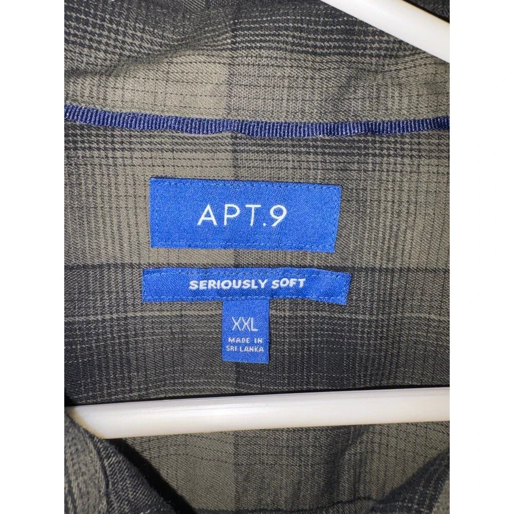 APT. 9 Seriously Soft Flannel Shirt XXL NWT Olive Gray Plaid Button Front Cotton